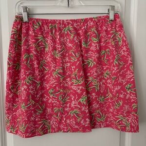 Vintage Lilly Pulitzer White Label Pink Green Palm Tree Stretchy Mini Skirt L